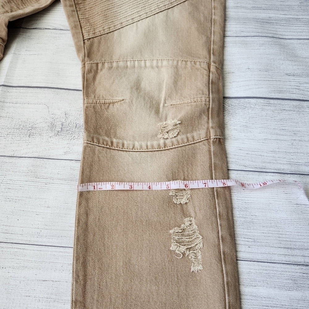 Men's Biker Slim Distressed Jeans (Tan/Taupe Wash) - Picture 10 of 16